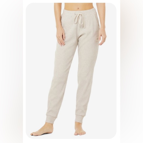 ALO yoga bone heather cream muse cropped hoodie and sweat pants joggers set S - Picture 2 of 3